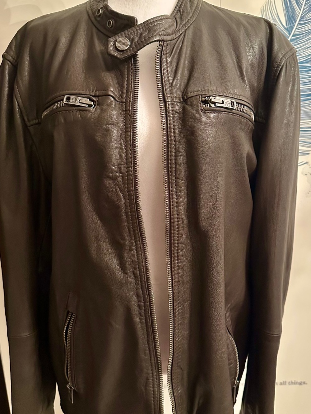 Superdry black leather moto jacket with zipper and button closure #biker #edgy